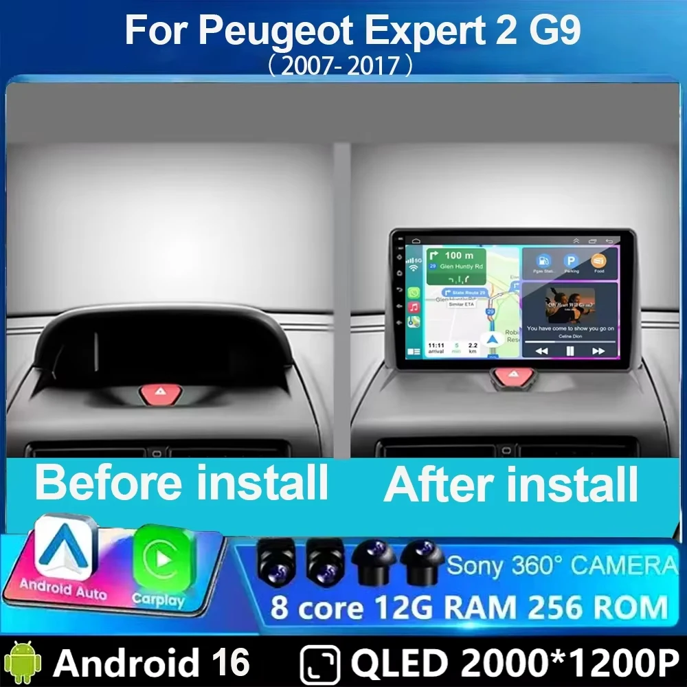 Autoradio Carplay für Peugeot Expert 2, für Citroen Jumpy, für Fiat Scudo, für Toyota Proace 2007-2017, Navigation GPS Android Auto