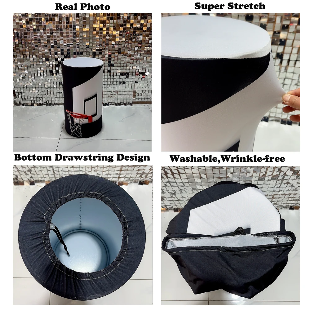 Basquete Tema Cilindro Covers, Stretchy Pedestal Cover, Adereços Toalha de Mesa, Aniversário, Baby Shower, Sobremesas, Sport Party, HP-2057