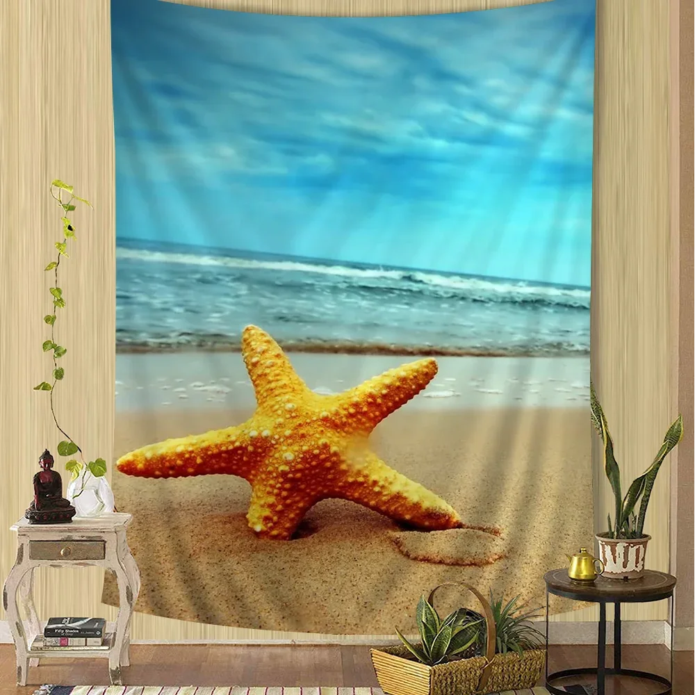 

Shores Seaside Shell DIY Wall Tapestry Hanging Tarot Hippie Wall Rugs Dorm INS Home Decor