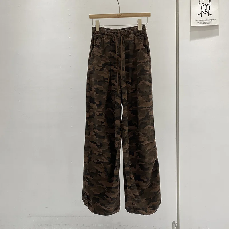 Pantalones Cargo de camuflaje rojo vino para mujer, ropa de calle holgada Y2k, pantalones de paracaídas Vintage Harajuku de los años 90, pantalones estéticos, ropa 2024