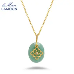 LAMOON Vintage Green Natrual Aventurine Quartz For Women Double Pendant 925 Sterling Silver Gold Plated Fine Jewelry Accessories