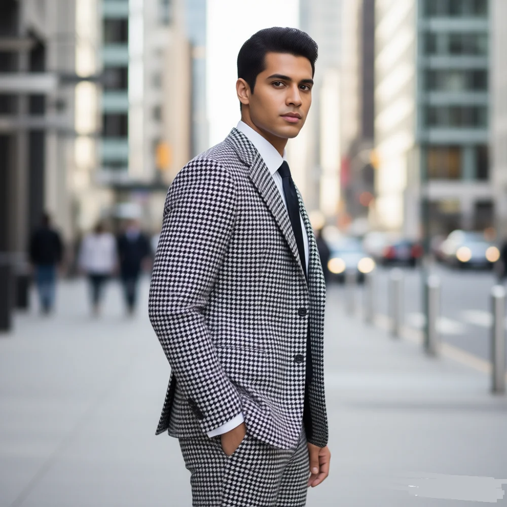 

Мужской деловой пиджак с узором «гусиные лапки» 2025, смокинг с лацканами, официальная куртка Xadrez с тиснением 2025 Moda Masculina Casaco Jaqueta