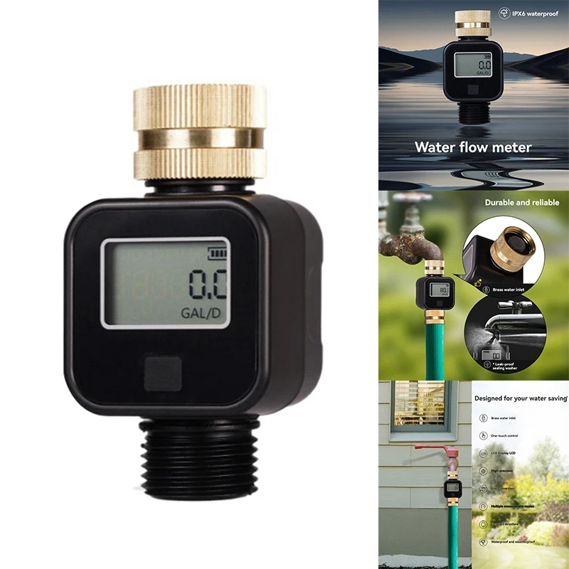 Water Flow Meter IPX6 Waterproof With Brass Inlet Thread For Measure Outdoor Garden Hose Water Tank Lawn Sprinkler