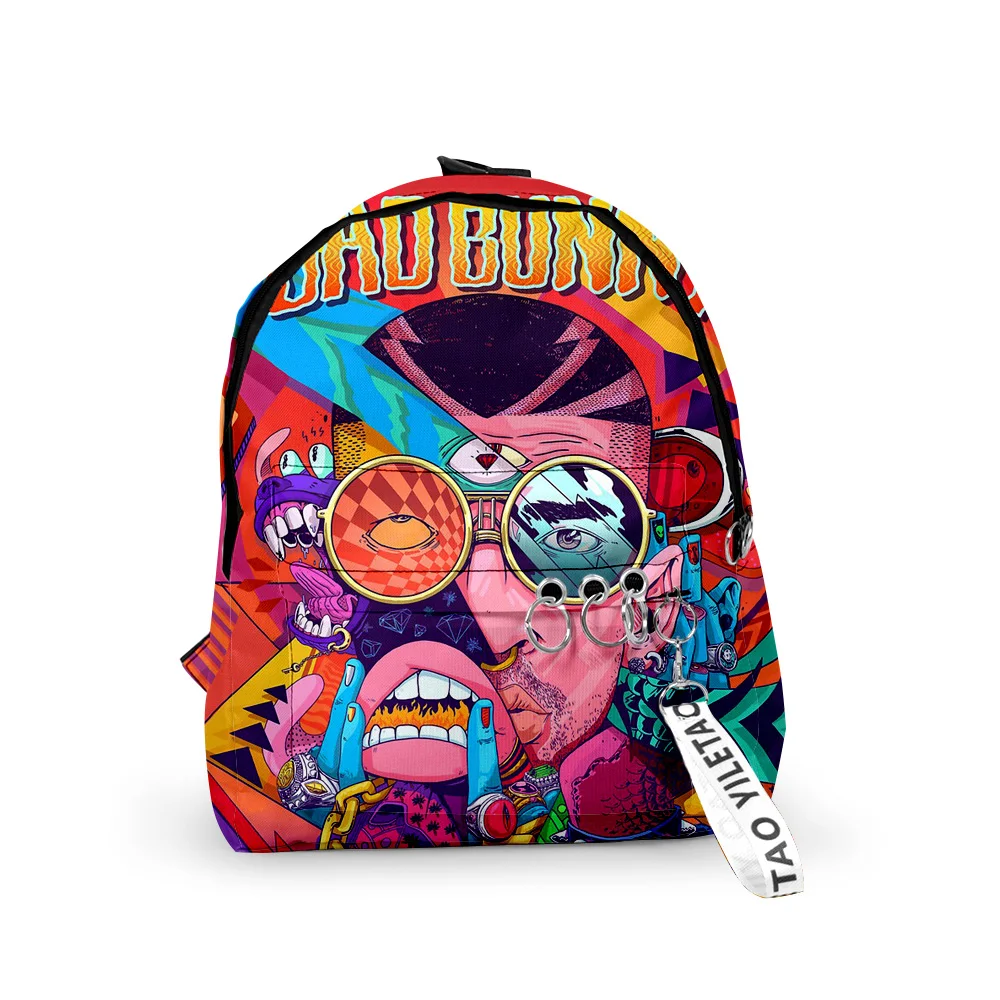 

Hip Hop Popular Bad Bunny Backpacks Boys/Girls pupil School Bags 3D Print Keychains Oxford Waterproof Cute Small Backpacks