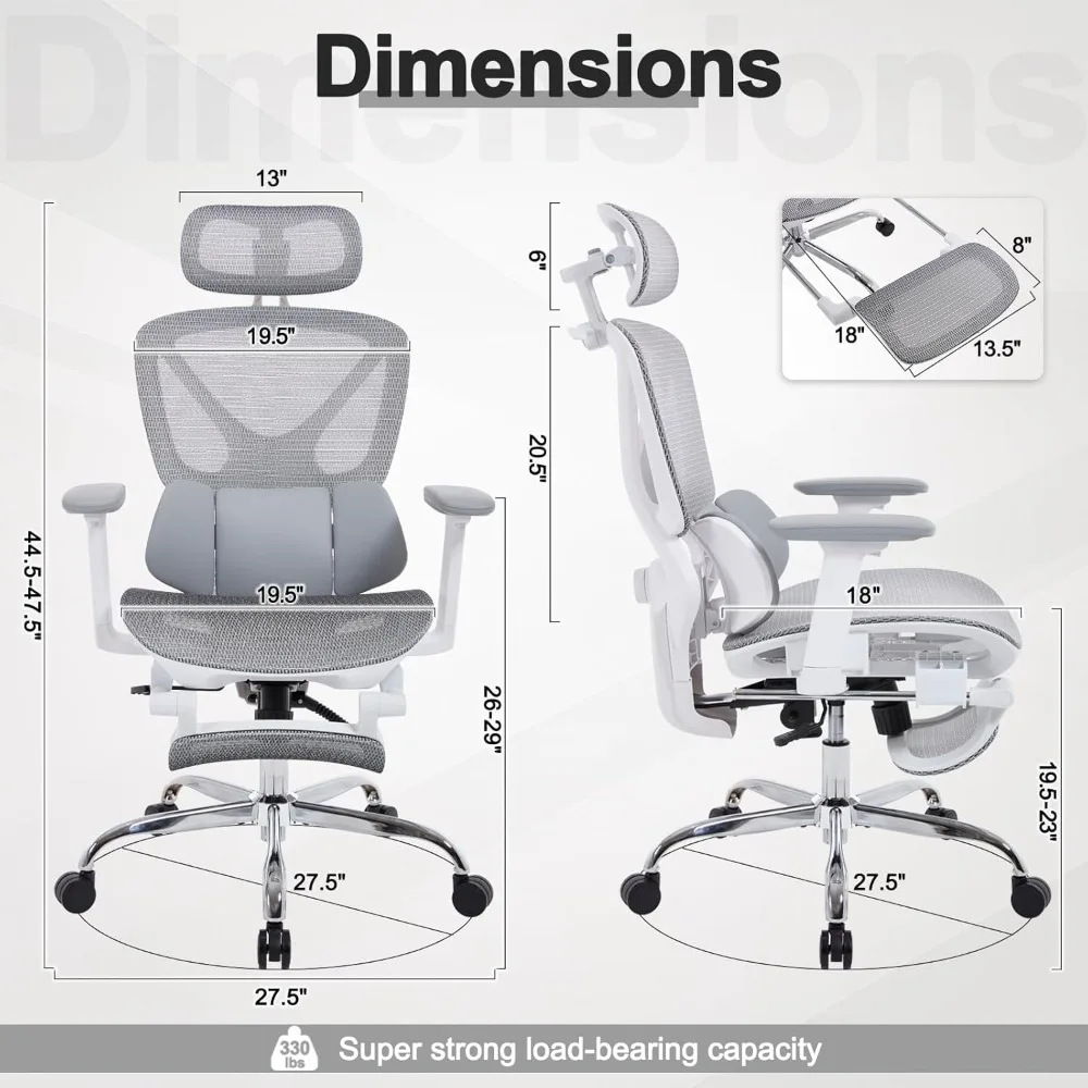 كرسي مكتب شبكي عالي الظهر مع مسند للقدمين، كرسي مكتب مريح مع دعم قطني ثلاثي الأبعاد، كرسي مكتب منزلي مريح للعمل وC #3
