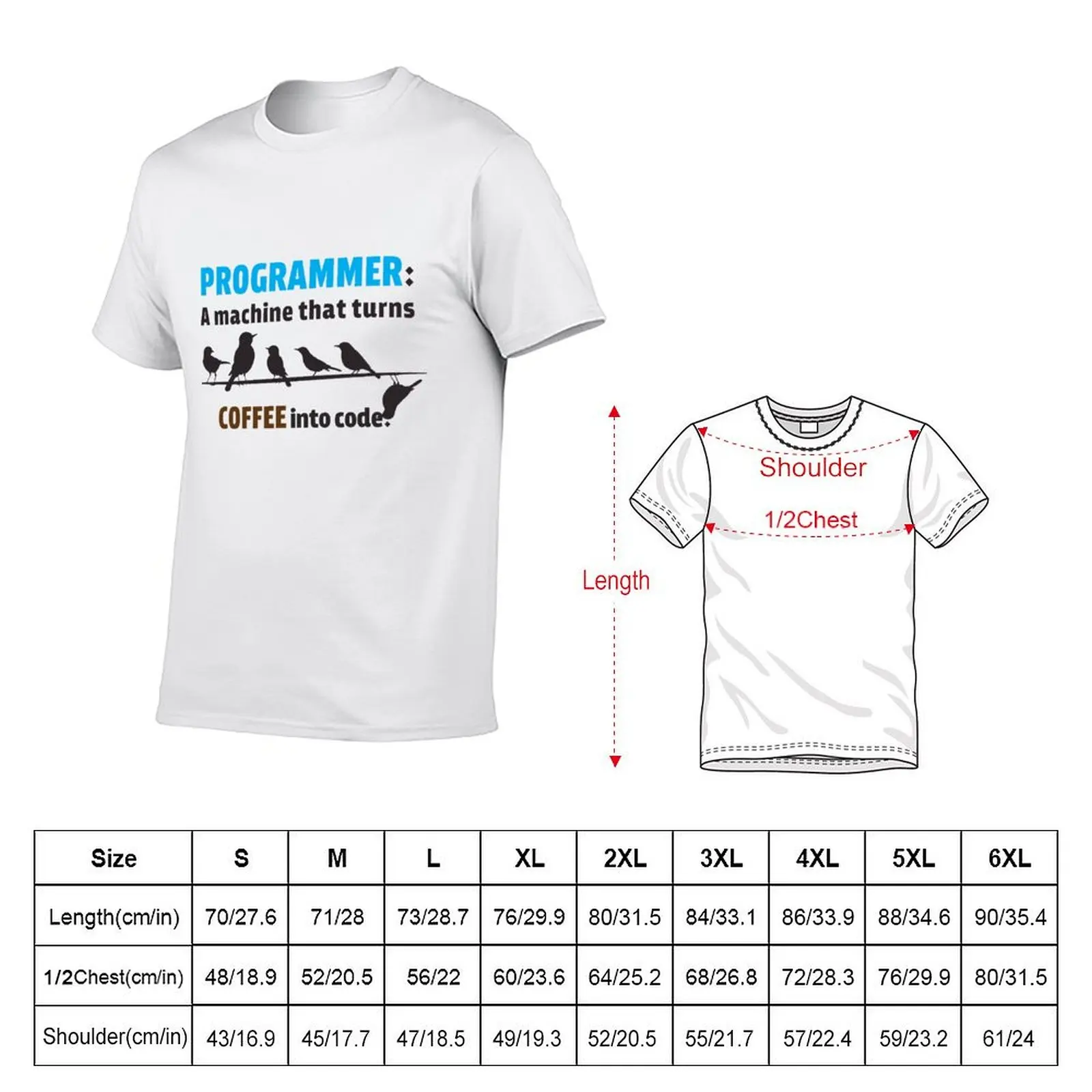 “Programmer: A machine that turns coffee into code.” Bird Lover Gift T-Shirt Plus Size Basic Short Sleeve Top