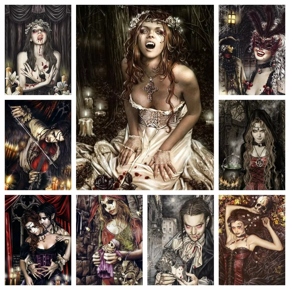 Victoria Frances Vampires Girl Full Round Drill 5D DIY Diamantmalerei Kunst Mosaik Home Decor Geschenke