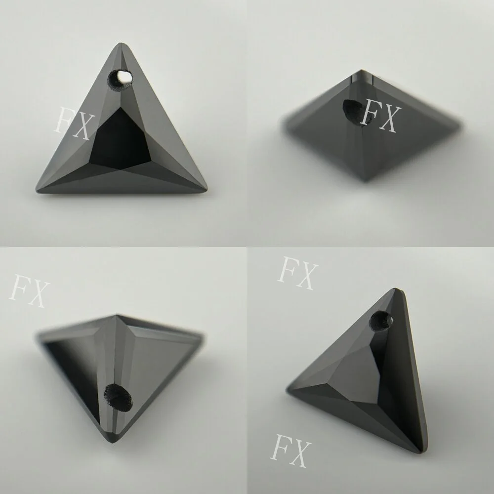 Single Hole 5x5mm~12x12mm Triangle Shape Black Cubic Zirconia Stone Brilliant Cut Loose CZ Synthetic Gems