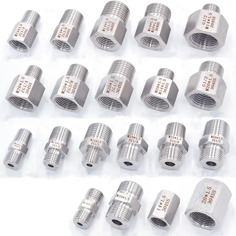 M14 * 1.5 M20 * 1.5 Metric 1/4 "3/8" 1/2 "BSP kobieta gwint męski 304 łącznik rur ze stali nierdzewnej Adapter redukcyjny złącze