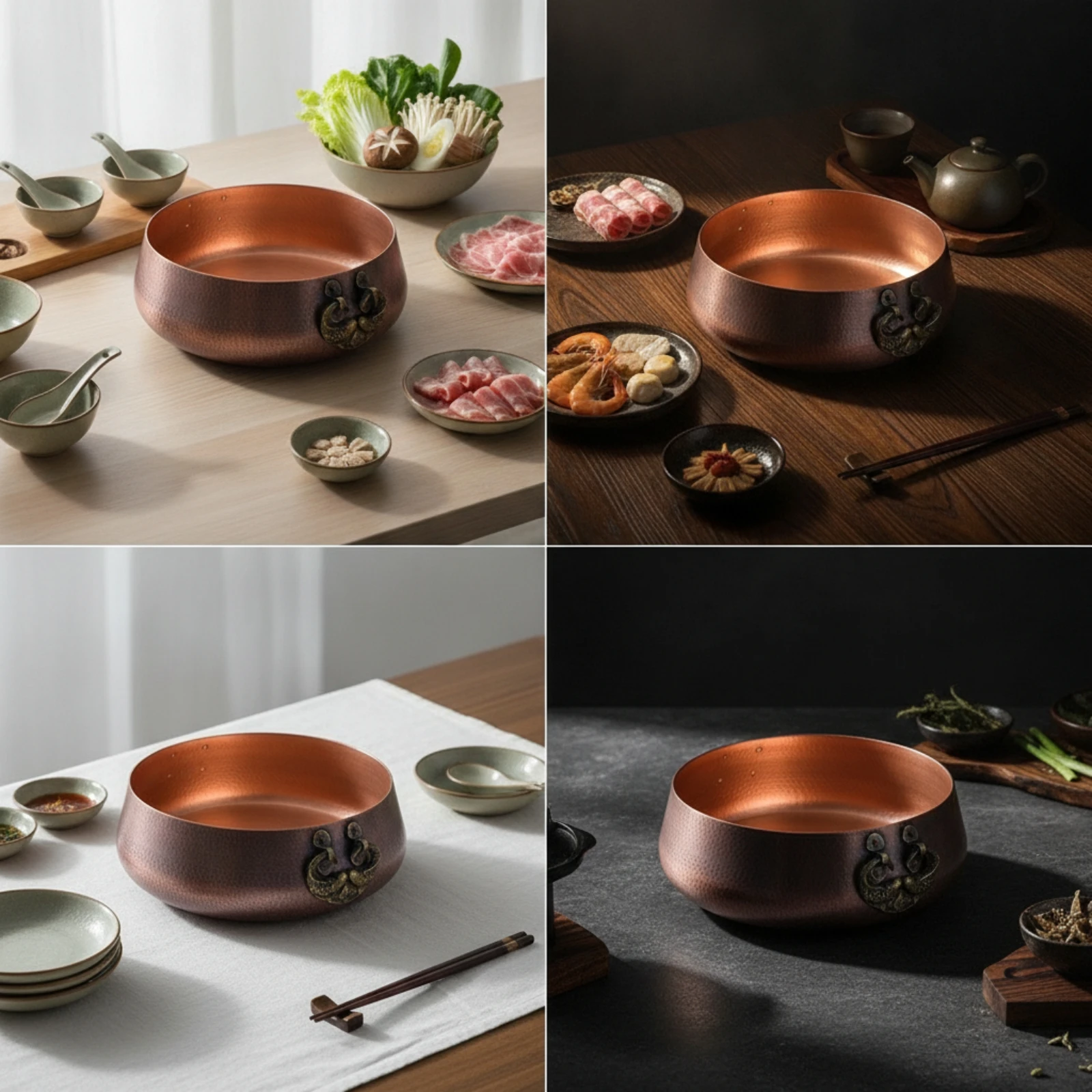 Copper Hot Pot Hammered Hot Pot with Induction Bottom Cookware Traditional Convenient for Home Chefs, Family Gatherings