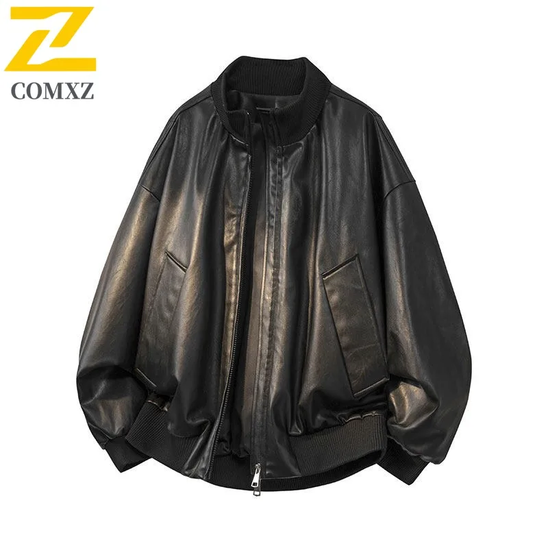 COMXZ معطف جلد Pu كلاسيكي الوقوف طوق جودة عالية موتوكروس السفر الرجال السترات عادية مقاومة للخدش سترة واقية سترة