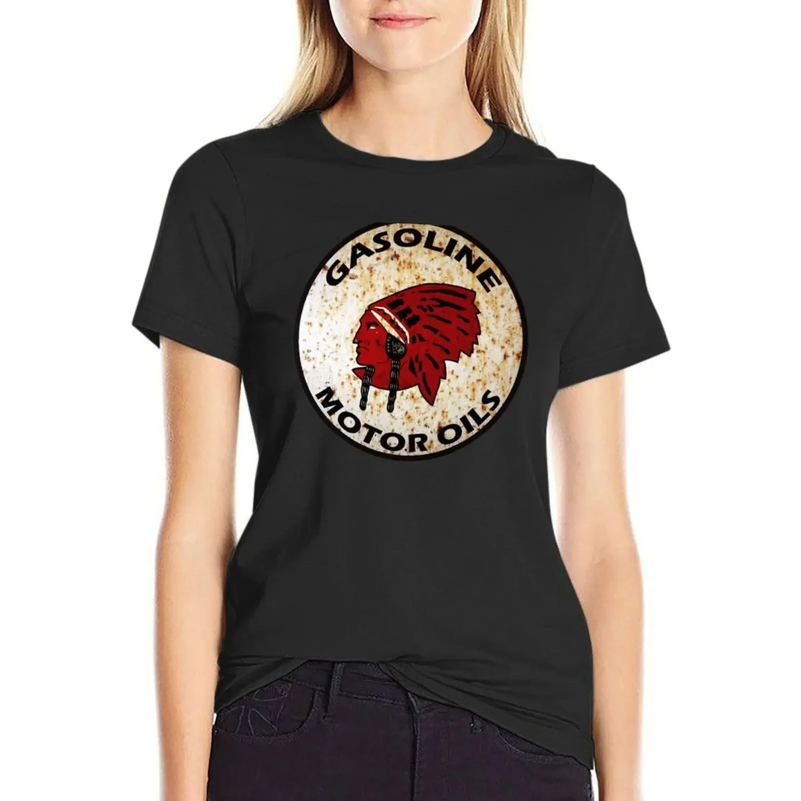 

Red Indian Gasoline vintage sign reproduction rusted vers. T-Shirt summer top vintage clothes tees lady clothes Women t shirt