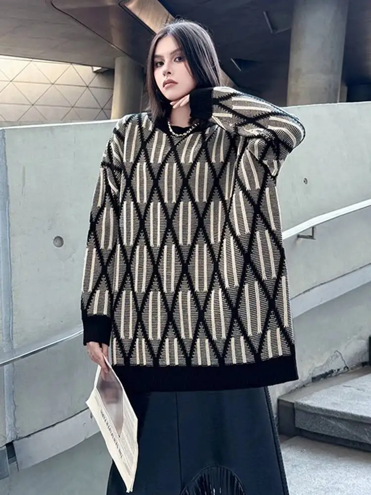 

Black Pattern Big Size Knitting Sweater Round Neck Long Sleeve Women Pullovers New Fashion Tide Spring Autumn