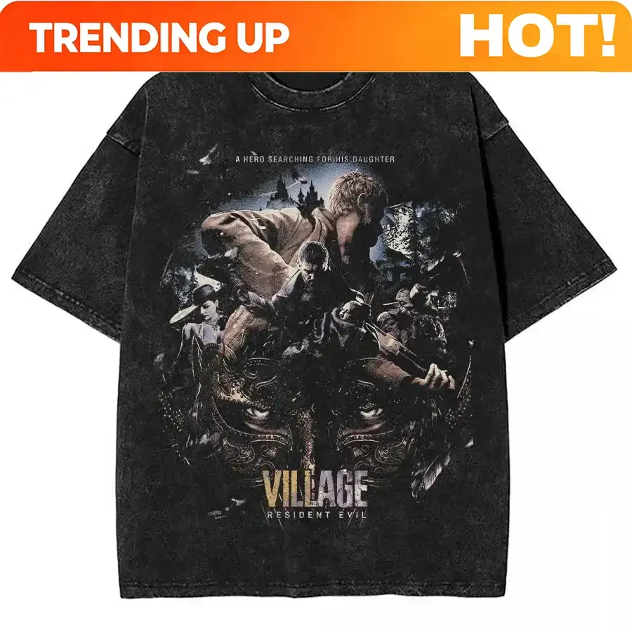 Customization Resident Evil Village Fanart Biohazard Leon Kennedy Oversized T Shirt 100% Cotton Vintage Washed T-shirt