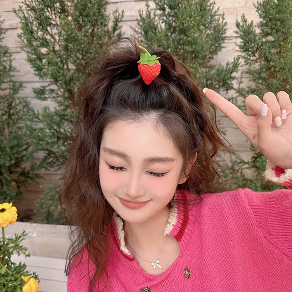 Strawberry Hair Clip Simulation Food Fruit Orange/Cherry/Peach/Chili Side Clip 3D Hair Clip Cute Weird Girls Hair Accessories