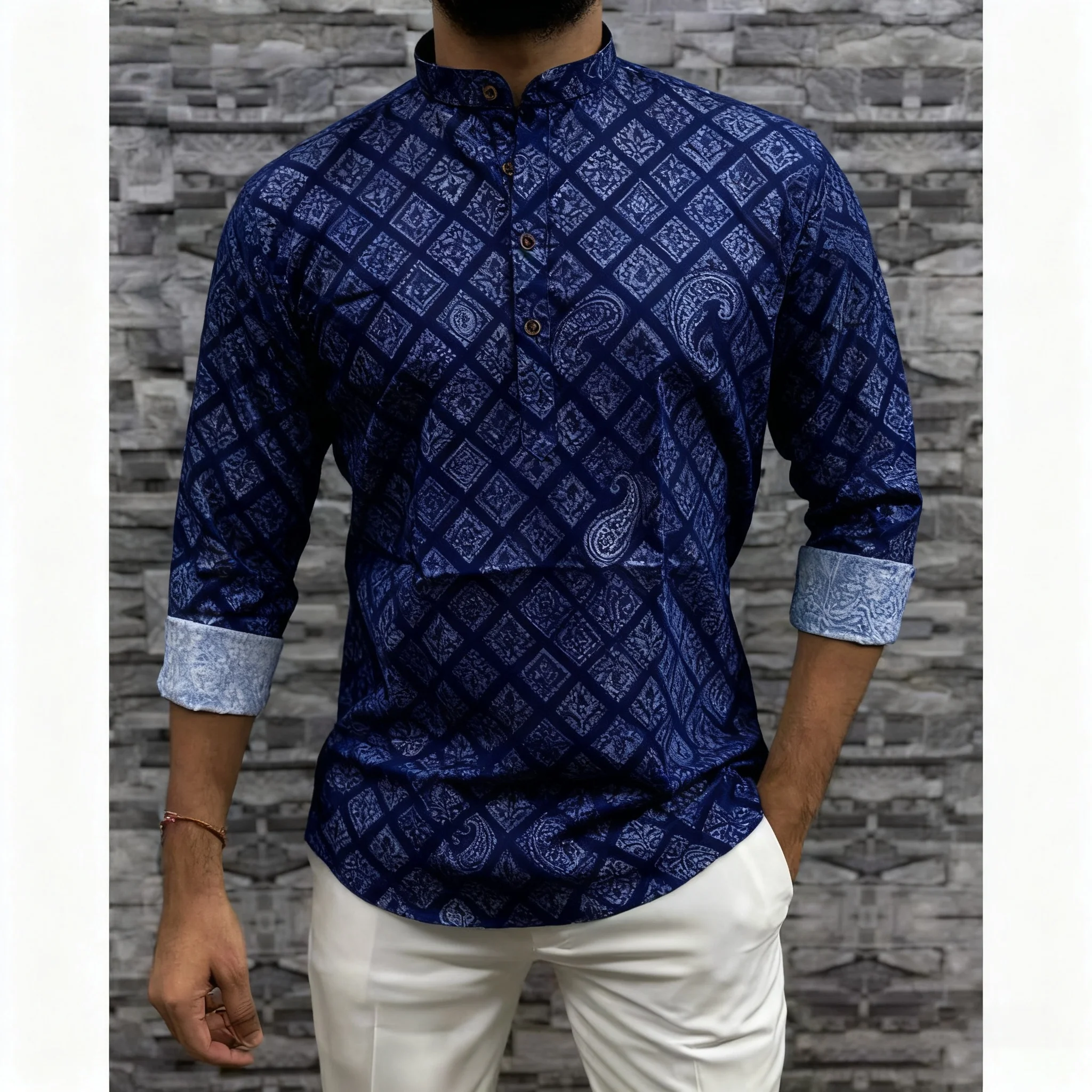 

Мужская свободная мусульманская рубашка, весенняя стойка, повседневные рубашки, кафтан с длинным рукавом, мусульманская рубашка Тобе, одежда Абая, исламская одежда для мужчин