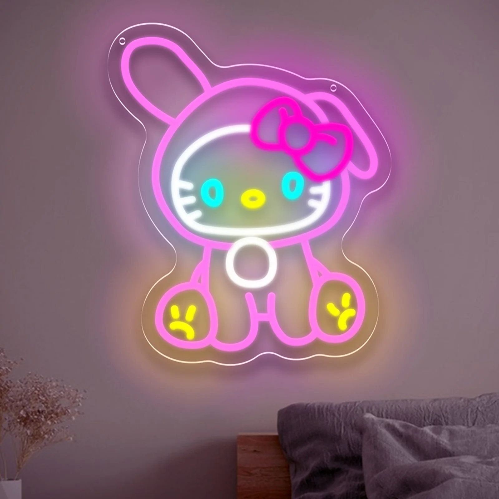 Hello Kitty Melody Neon Sign Sanrio LED Neon Light USB for Girl Bedroom Study Game Room Party Exhibition Decor Gift Dimmable