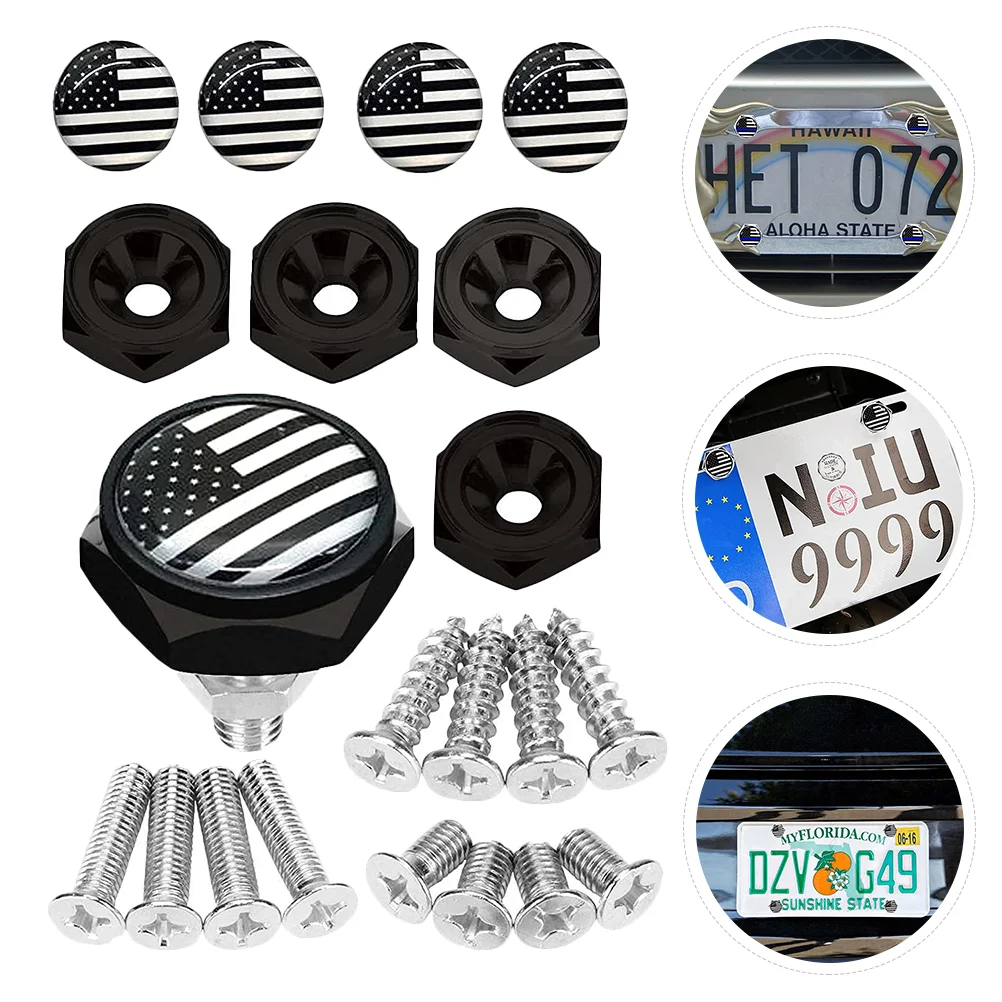 

4 Sets License Plate Screws and Bolts Kit Frame Car Fastener Stainless Steel USA Flag