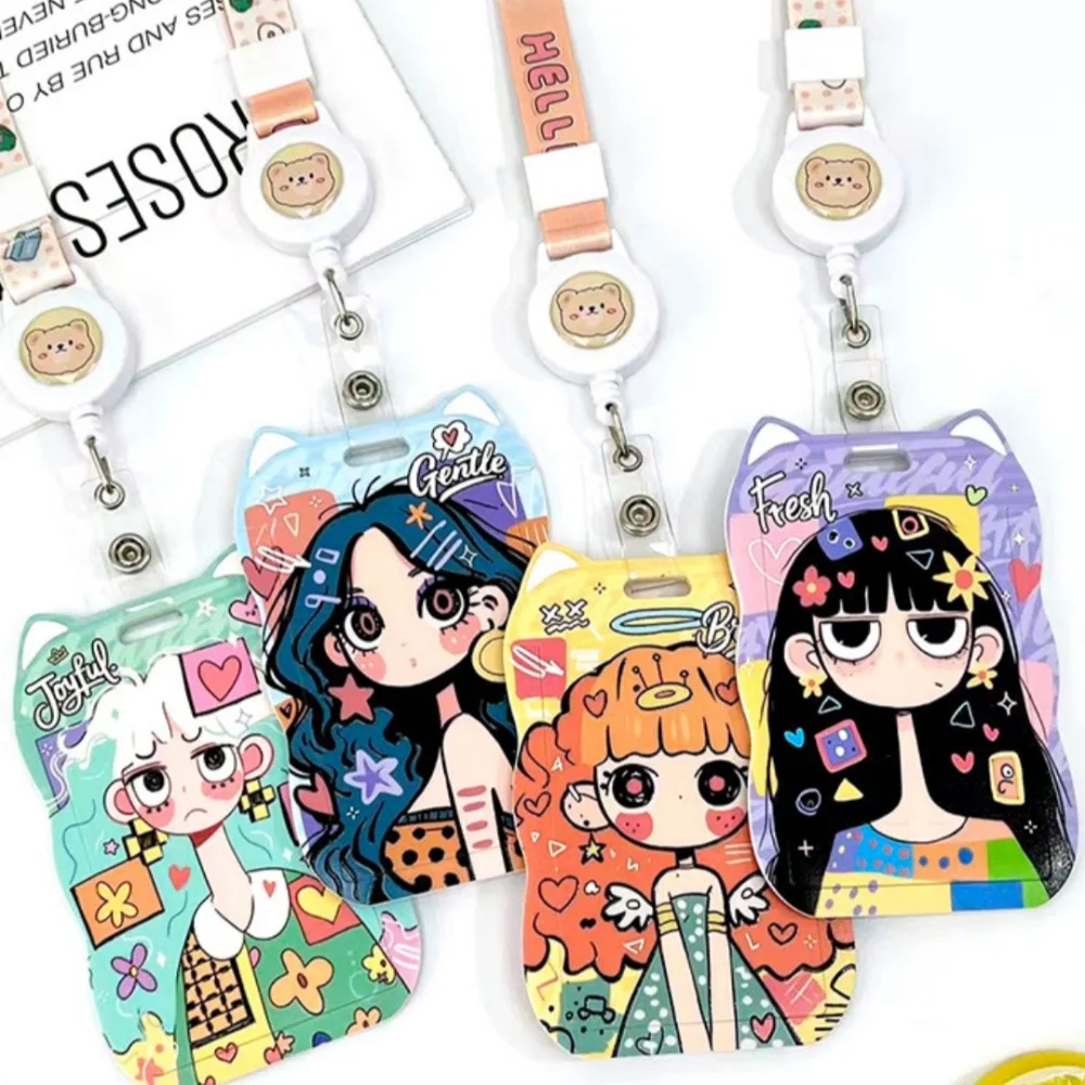Wave Sliding Cover Holder Cute Student Id Card Holder Lanyard Card Holder Plastic For Gift Campus Subway