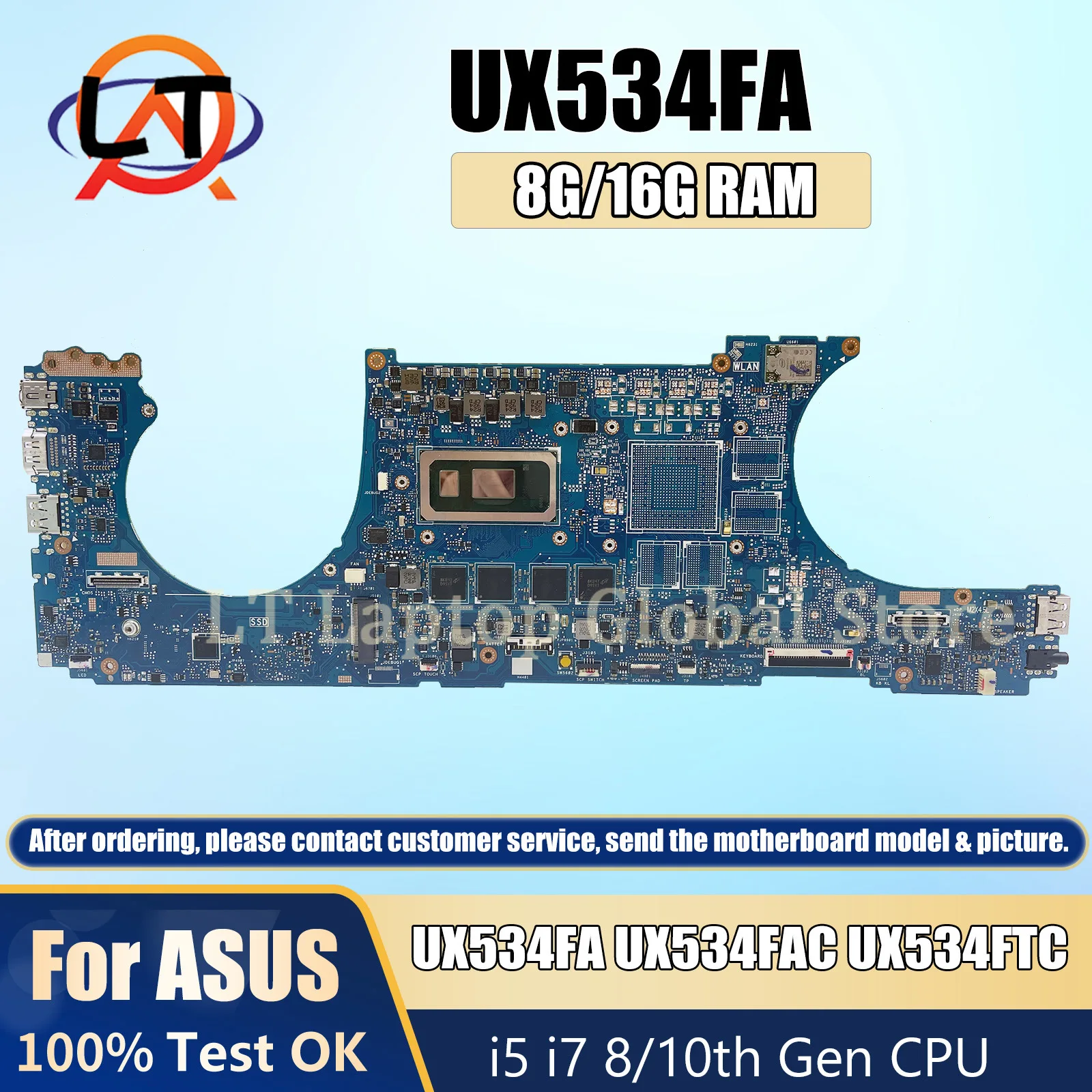 Imagem -02 - Placa-mãe de Laptop Ux534ft para Asus Zenbook 15 Ux534fa Ux534fac Ux534ftc Mainboard i5 i7 10 com Cpu Gtx1650 8g 16g Ram