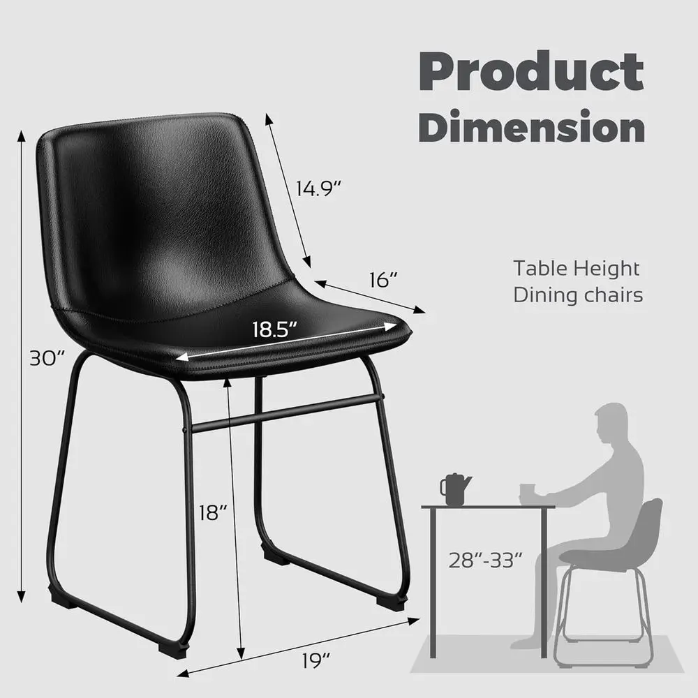 Dining Chairs Set o 4, 18in PU Leather Kitchen Chair with Metal Leg, Black | Waterproo aux Leather, Ergonomic Waist Support, Sta