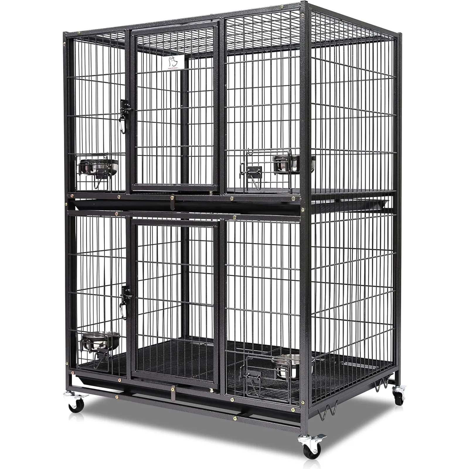 

US New 37"Two Tier Pet Dog Cat Cage with Feeding Door and Bowls