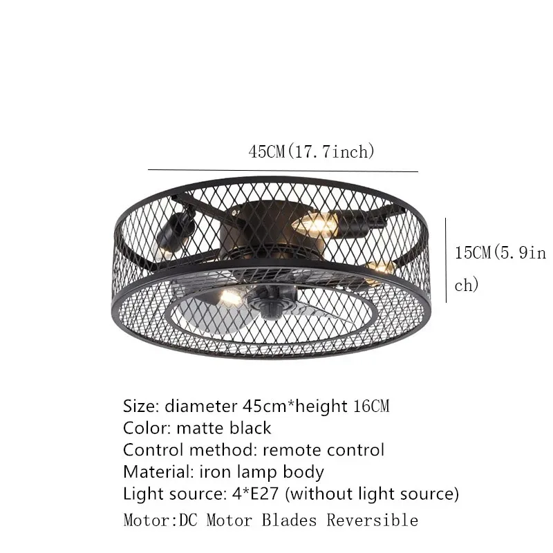 Imagem -03 - Industrial Metal Teto Fan Lamp Preto Mesh Luz Controle Remoto Sala de Estar Quarto Loft Reverfans Luz