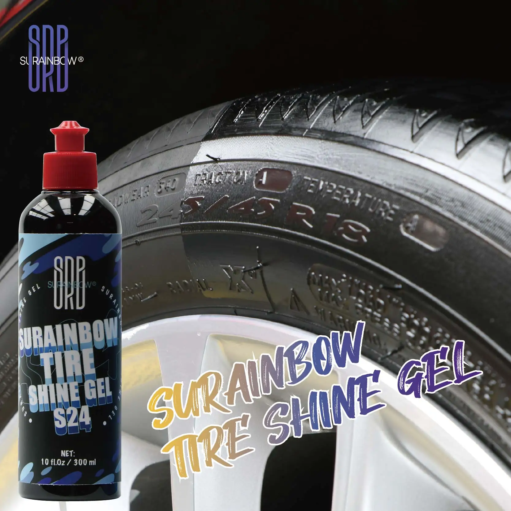 Car Tire Shine Gel and Conditioner, Oil Based Tire Gel, SIO2 & Black Dye Infused,No Sling Formula. Enhances Tires Color & Finish