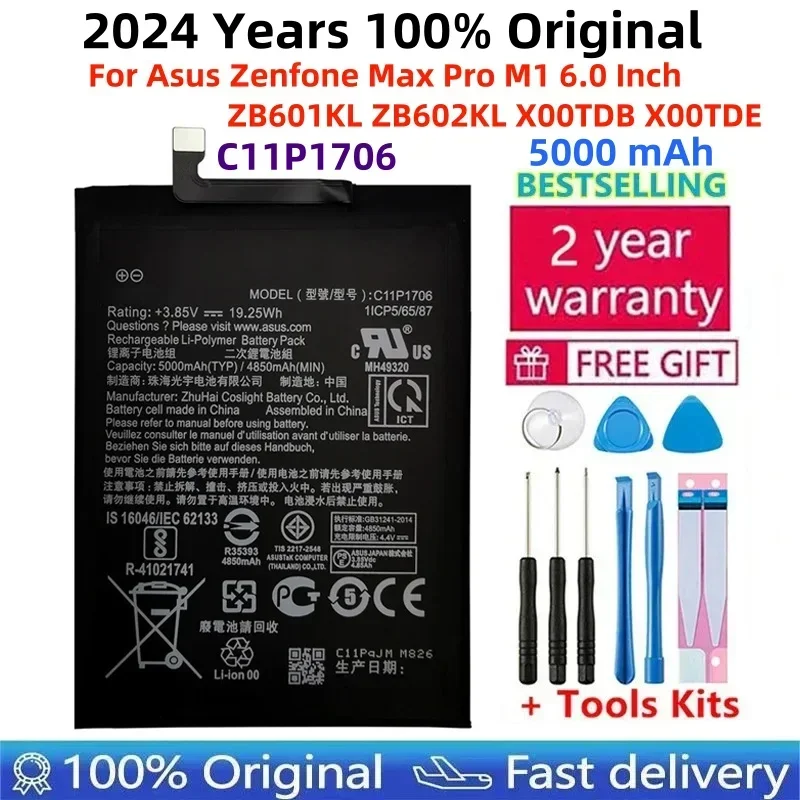 

100% Original High Capacity C11P1706 Phone Battery For Asus ZB601KL ZB602KL X00TDB X00TDE 5000mAh Batteries Bateria+Free Tools