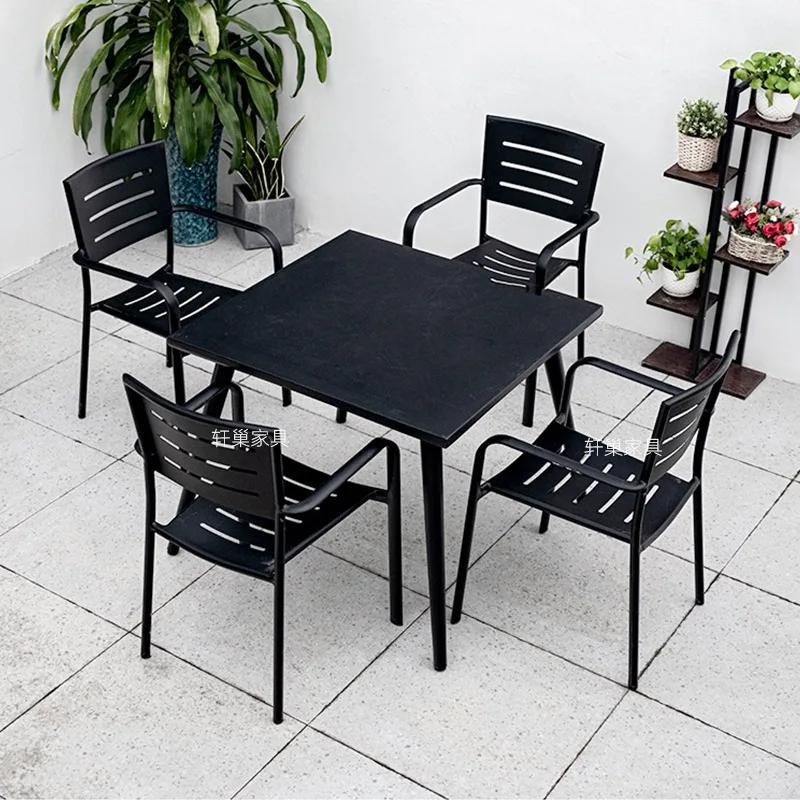 Outdoor Leisure Modern All Aluminum Chairs Outdoor Courtyard Garden Household Aluminum Alloy Dining Table and Chair Furniture