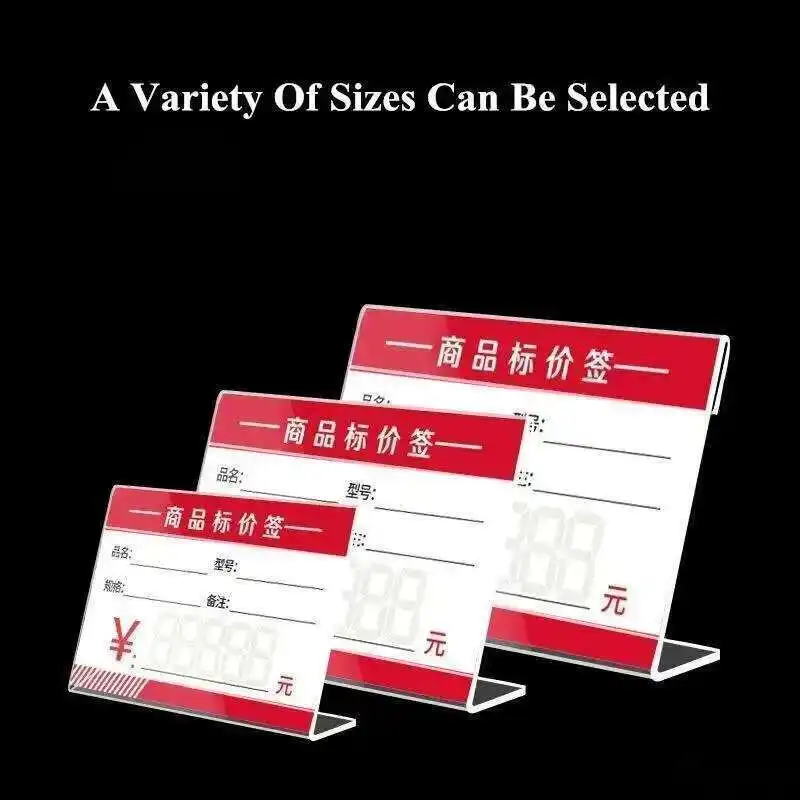 10 sztuk/partia L kształt Mini akrylowy uchwyt na znak stojak cena etykieta z nazwą etui na karty