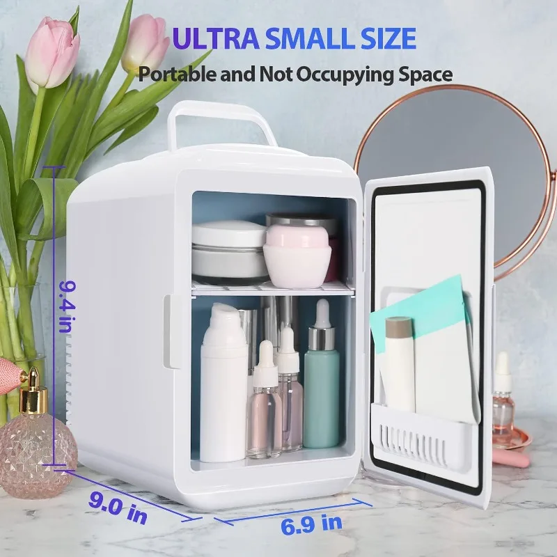 ثلاجة صغيرة 4 لتر/6 علبة ثلاجات مدمجة مبرد محمول وساخن تيار متردد/تيار مستمر للعناية بالبشرة والمشروبات والأدوية