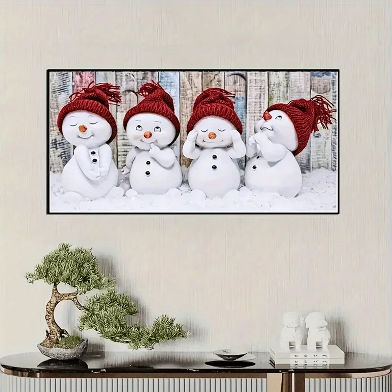 1 canvas kerstsneeuwman schilderij schattige vier sneeuwpoppen print poster woonkamer slaapkamer kantoor huis decoratieve schilderkunst