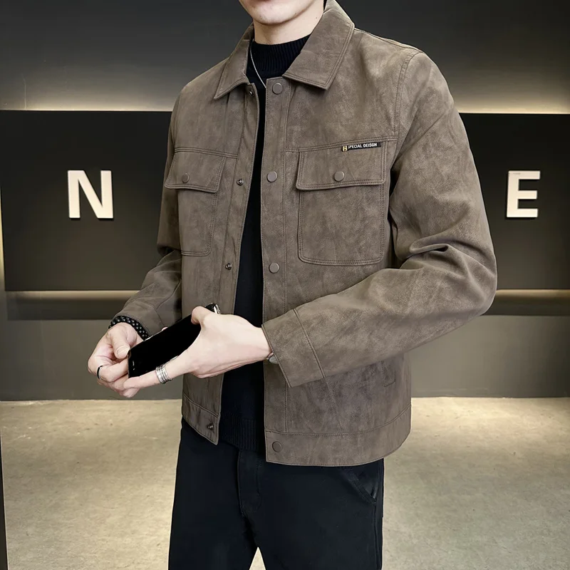 

Мужское пальто из искусственной кожи Slim Fit Jaet ort Sle с воротником-стойкой, весенне-осеннее молодежное брендовое повседневное кожаное пальто с имитацией жизни