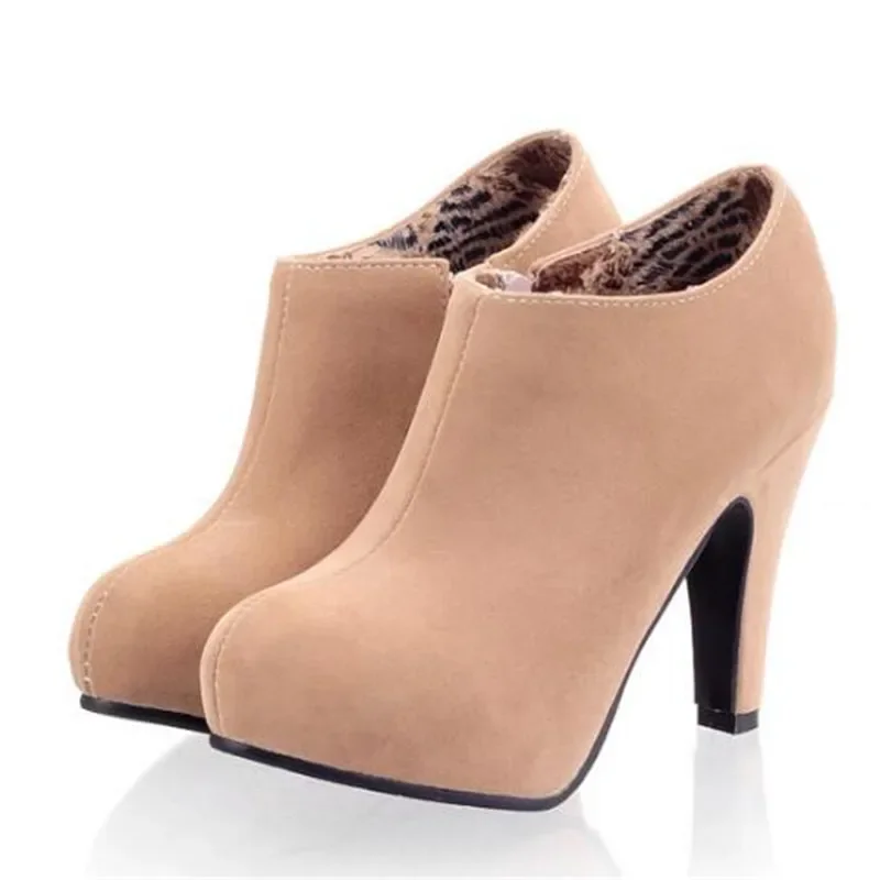 Autumn and winter New style Fine heel Pure color Round head Suede Minimalism lady Short tube Side zipper Women Boots size 34-45