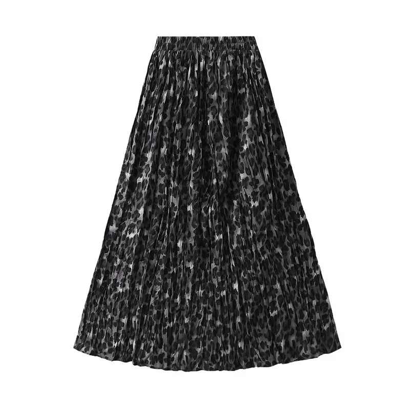 New In 2025 Women's Spring Autumn Fashion Leopard Print High Waisted A-line Pleated Elegant Long Skirt