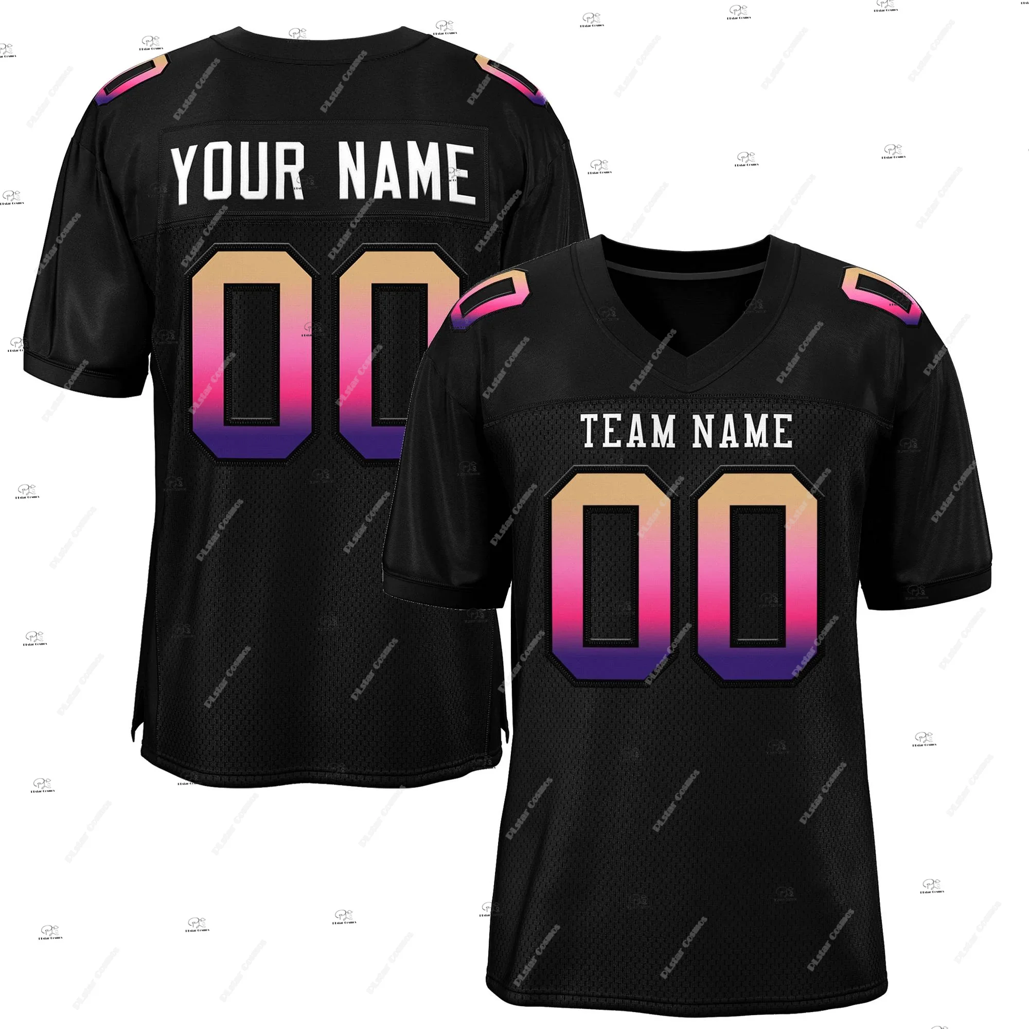Custom Name Gradient Multicolour Soccer Team Clothes Football Jersey V-Neck T-Shirts Vintage Retro 3DPrint Summer Short Sleeve G