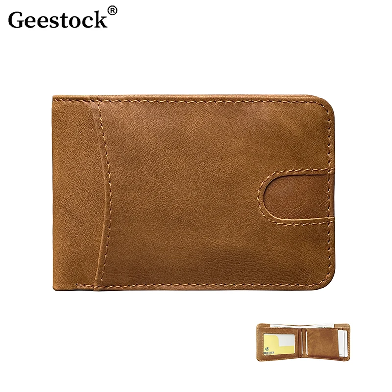 

Geestock Leather Men's Wallet Retro Casual Short Oil Wax Leather Wallet Clip Card Bag Lightweight Card Holder Coin Purse Daily