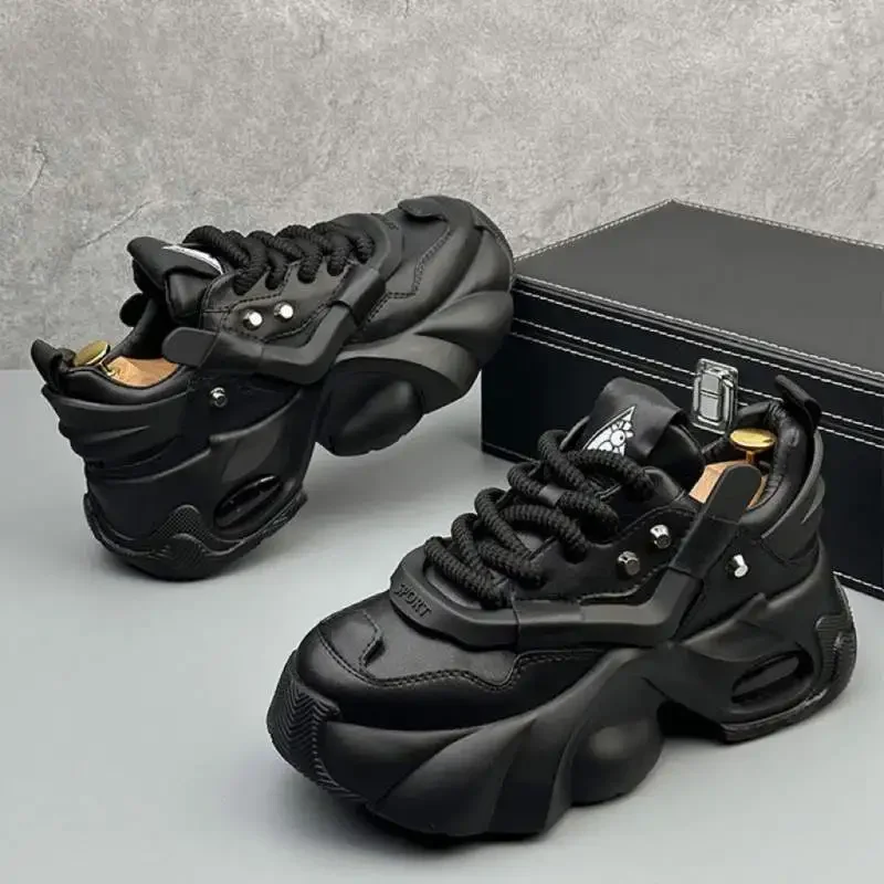 Men's Sport Shoes 2025 Spring Autumn Thick Bottom Heightening Korean Style Versatile Dad Shoes Comfortable Casual Running Shoes