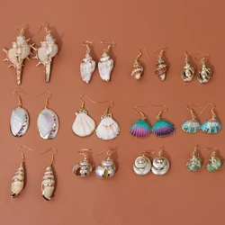 Colorful Sea Scallop Drop Earrings Bohemian Shell Earrings for Women Trendy Beach Hook Eardrops Earrings Summer Jewerly Gifts