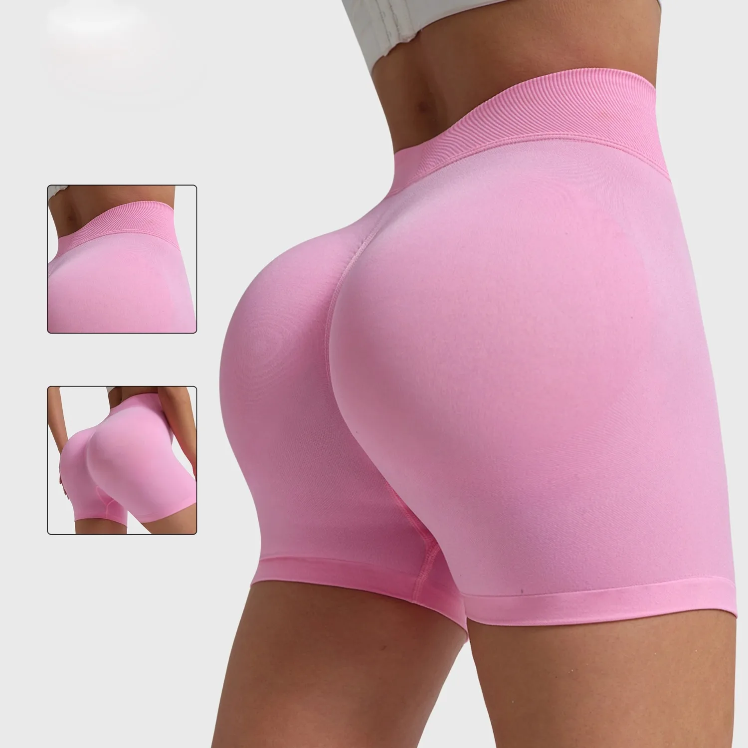 Gym Women's Yoga Shorts with V-waist Hip Lifting Tight Fitting Seamless Knitted Shorts Exercise Yoga Leggings