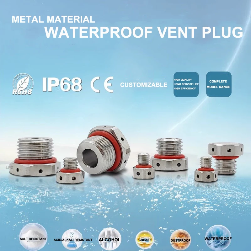 Metal Waterproof Vent Plug M5-M20 304 Stainless Steel Automatic Venting Breather Valve Nickel-plated Brass Pressure Relief Valve