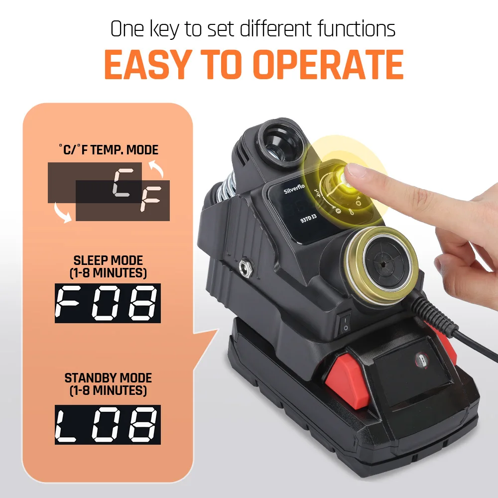 محطة لحام لاسلكية Silverflo 937DI محطة لحام محمولة مع وضع النوم لـ DEWALT/Milwaukee/MAKITA/بطارية 18/20 فولت