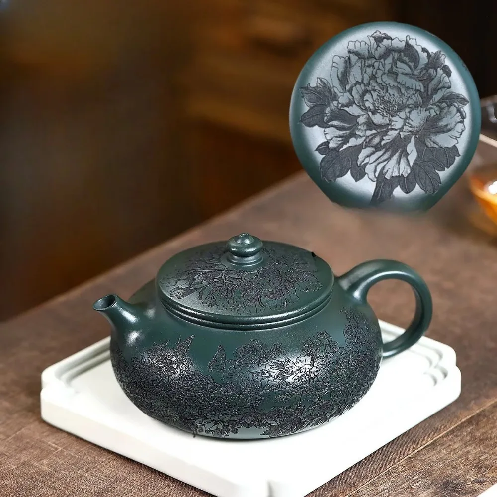550ml Handmade Yixing Purple Clay Teapot Handmade Han Jiang Pot Raw Ore Green Mud Kettle With Strainer Zisha Teaset Tea Ceremony