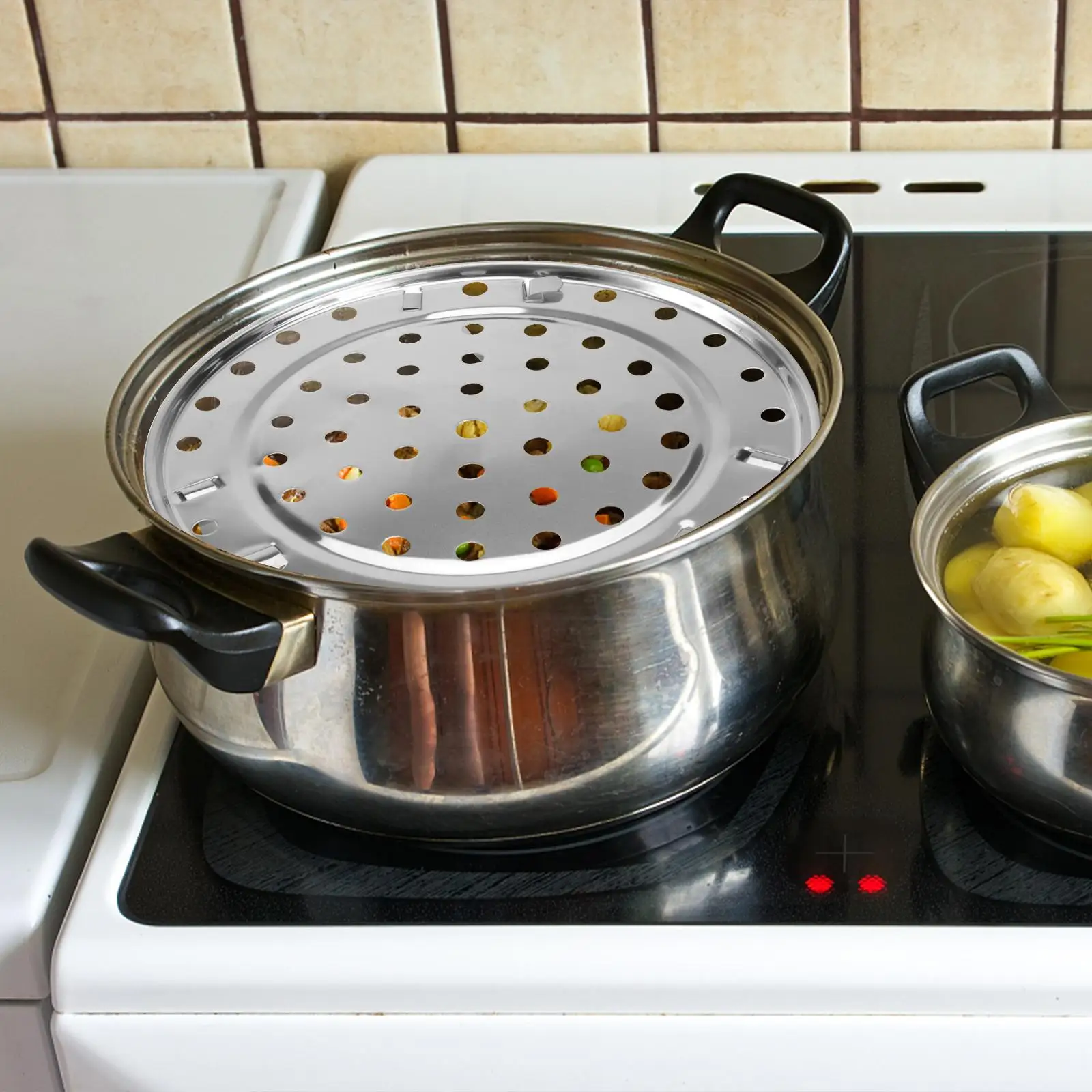 

22cm Medium Size Three-legged Stainless Steel Round Steamer Rack Pots Steaming Stand Home Kitchen Cooking