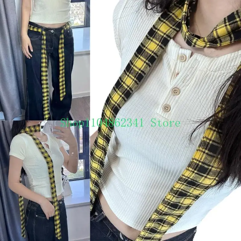 

652F Classical British Charm Long Scarf With Checkered Design Warm Woolen