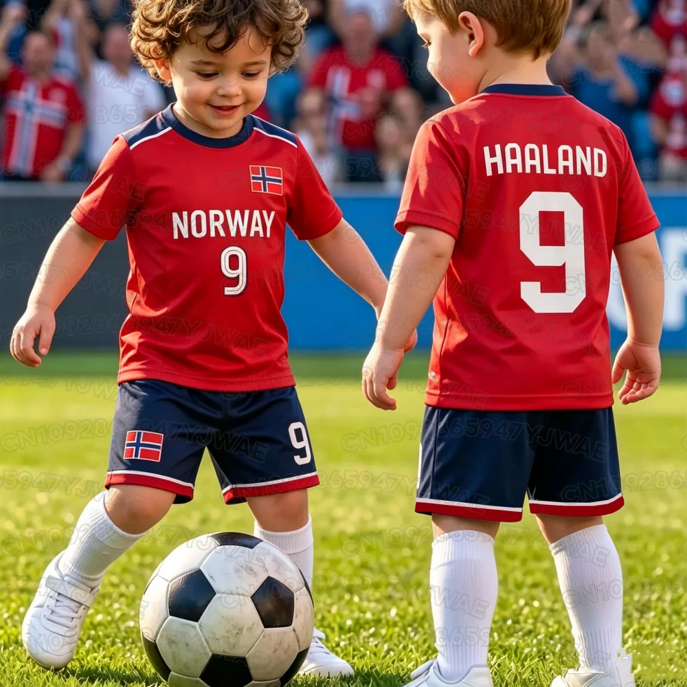2026 Women Men Norway Fans Shirt and Shorts Summer Kids 2 Piece Set  Special NO.9 HAALAND Football Jersey Shorts Set