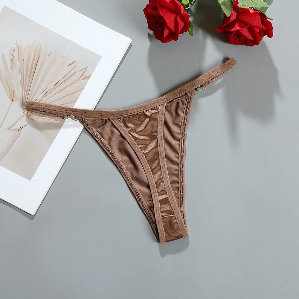 Süße Baumwoll-Zwickel-Strings aus glänzendem Satin, nahtlose Bikini-Slips mit niedriger Taille, einfarbige Unterhosen, T-Back-Höschen, Intimkleidung – Detail 3