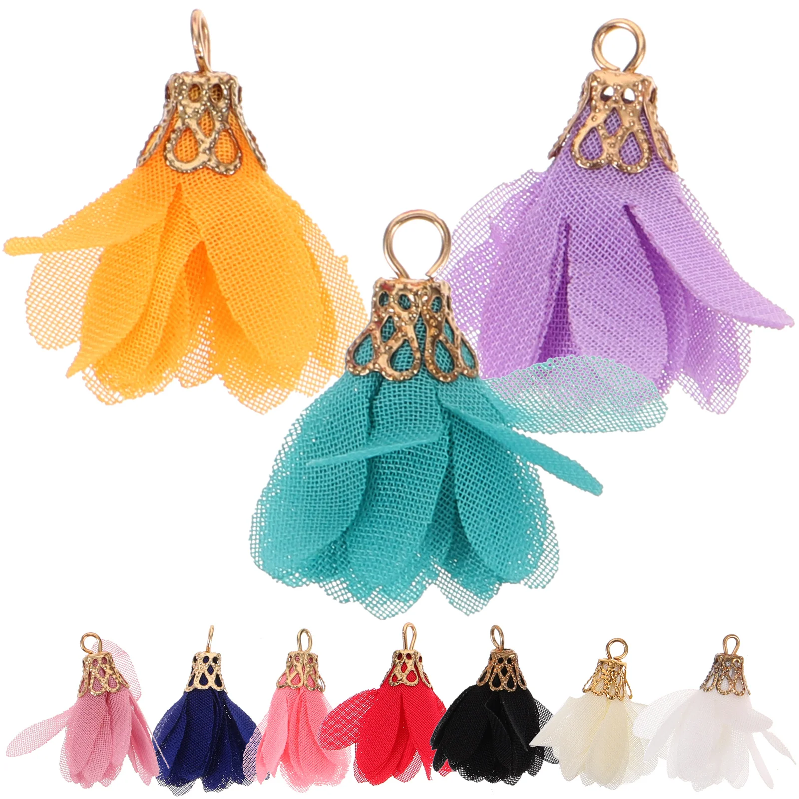 

10pcs Tassel Accessories Chiffon Flower Pendant DIY Jewelry Making Mini Charms Necklace Pendants Handmade Ornaments Decorative