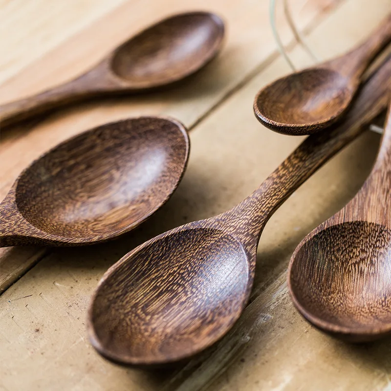 Wooden Spoon Chicken Wings Wooden Lacquer and Wax Free Solid Wood Small Spoon Soup Size Wooden Spoon Small Spoon